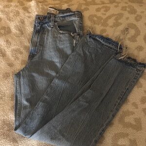 Abercrombie & Fitch Frayed Hem Straight Leg Jeans - Light Blue